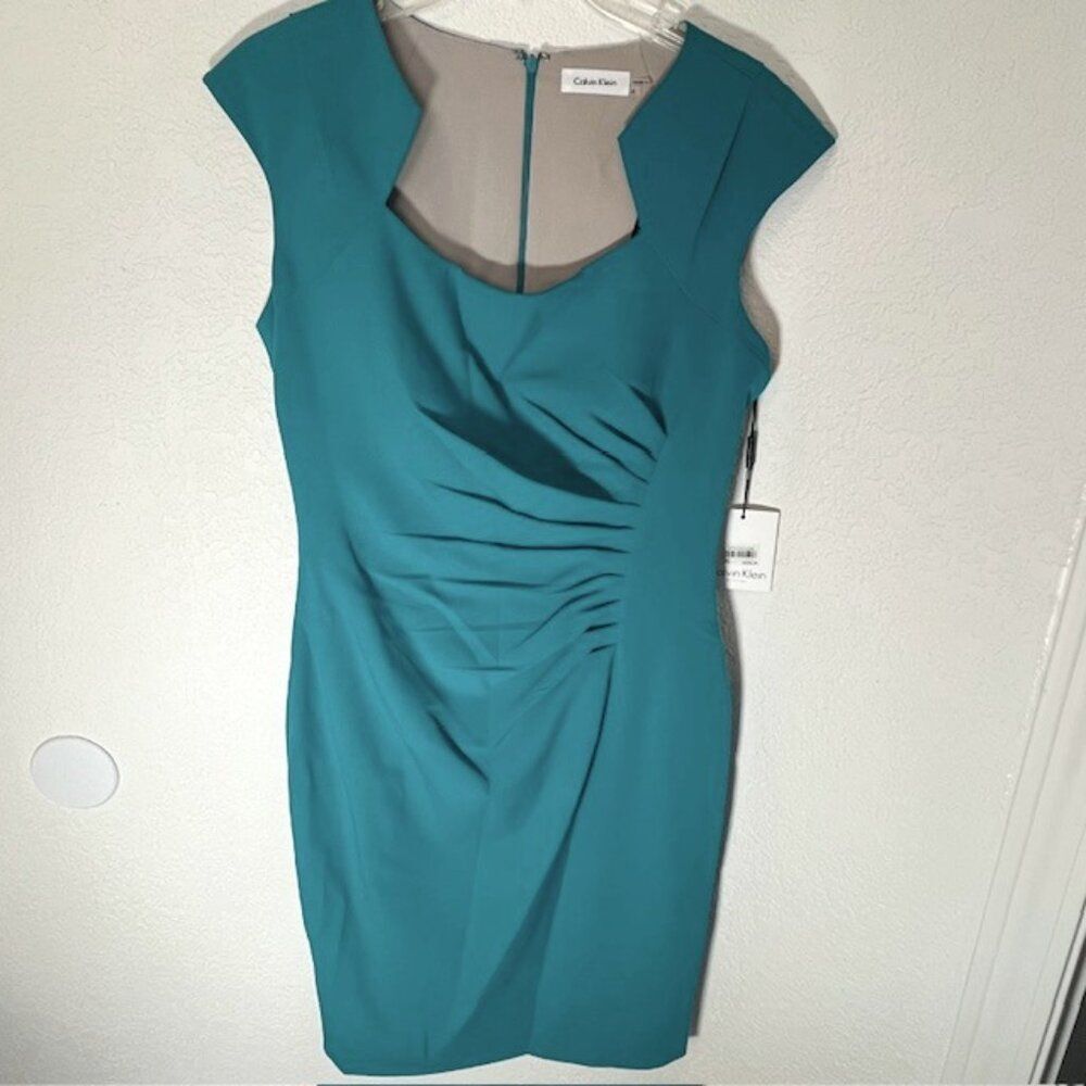 Calvin Klein New with Tags Teal Blue Asymetrical Sheath Dress- Size 6